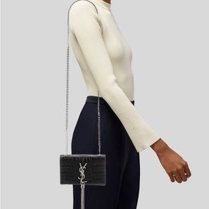 Saint Laurent YSL small Kate tassel bag black crocodile Bag